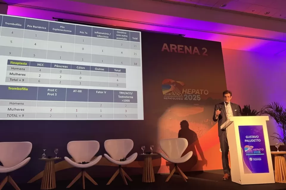 Dr. Gustavo Paludetto apresenta dados no telão